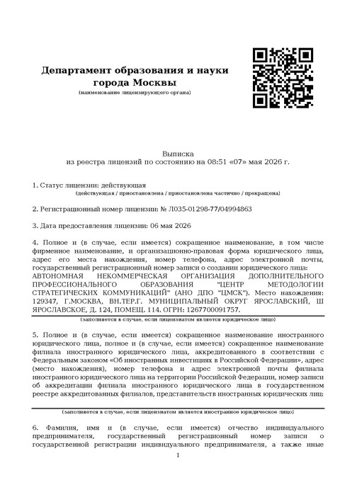 Выписка из реестра лицензий
